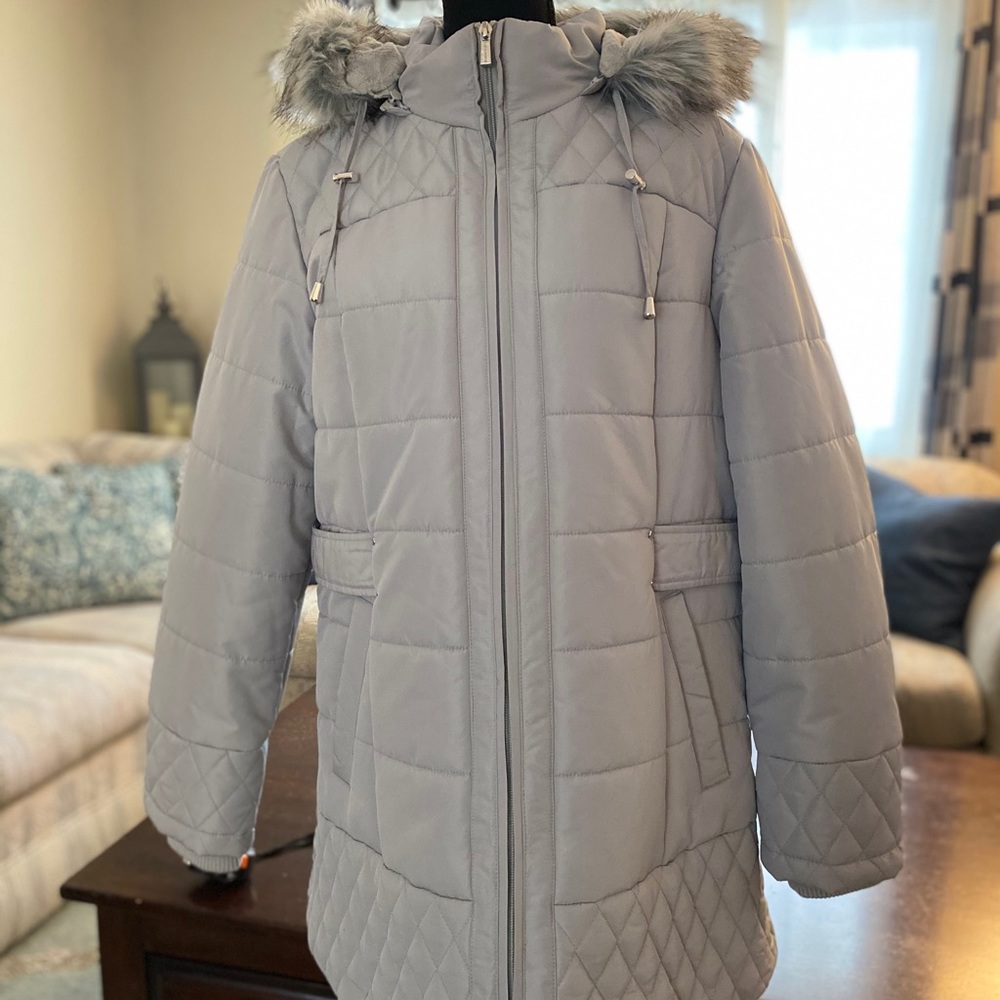 NWT Susan Graver Large Gray Long A-line Jacket